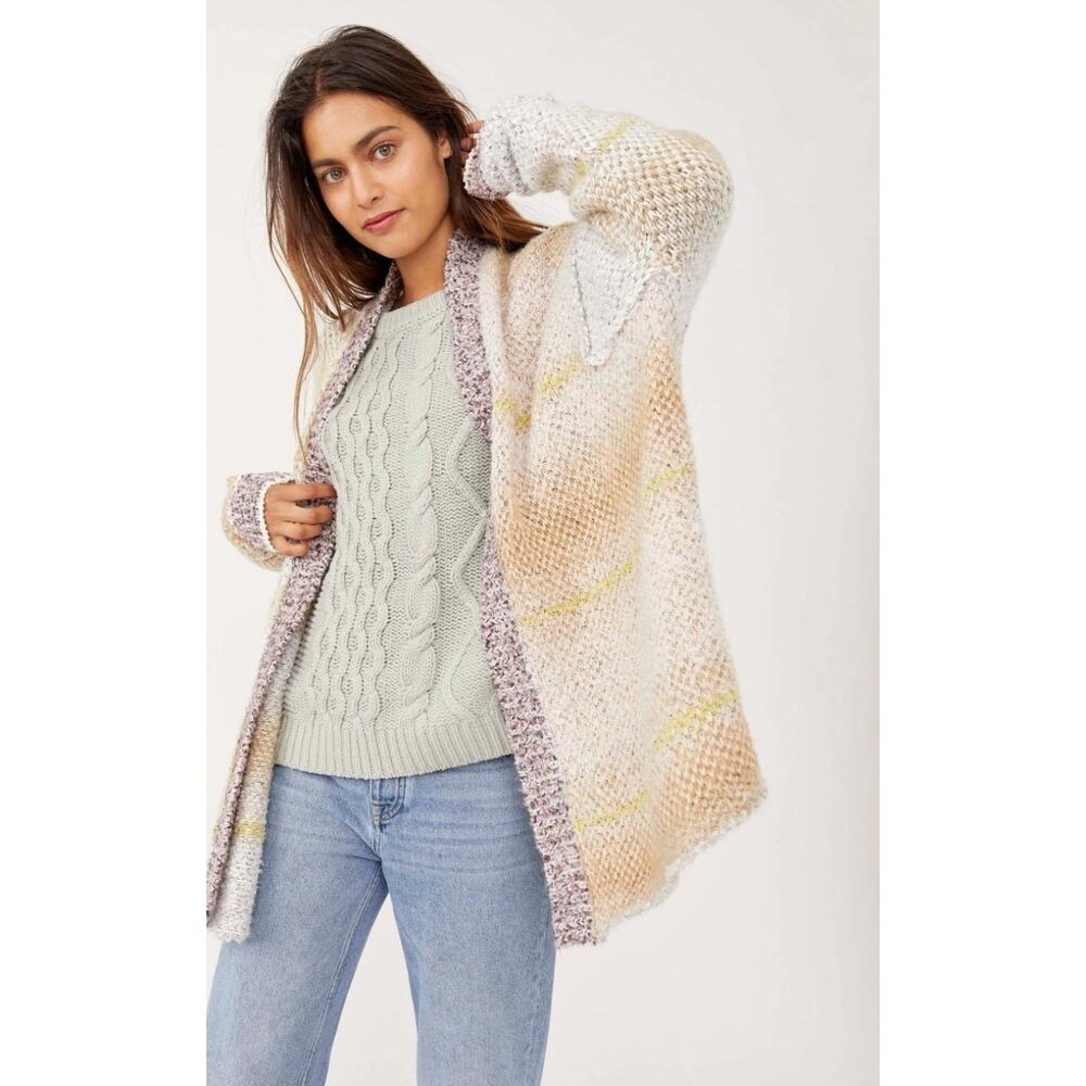 Free People Daydreamer Cardigan Sweater Womens Small Open Front Multi Knit Boho